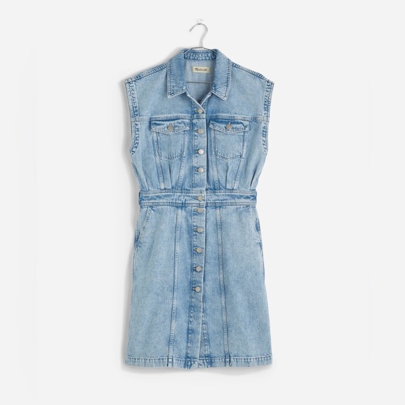 Madewell Denim Cap-Sleeve Shirtdress in Aquino Wash Size 4 Button-Down - Picture 2 of 12